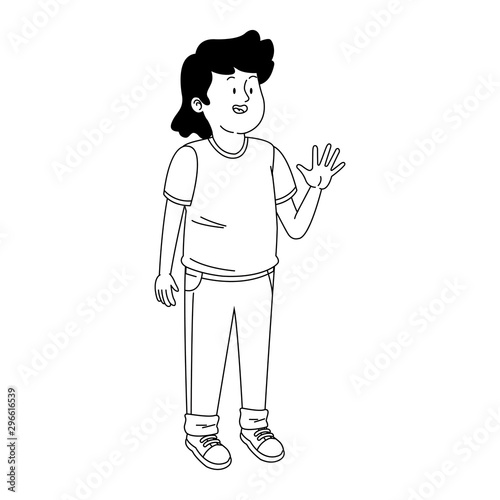 cartoon teenager boy waving, flat design
