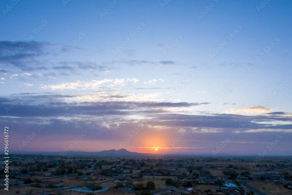 Golden Fire Sunset in Mojave Desert 