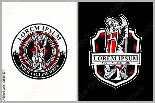 Leinwand Poster Arch angel Michael statue vector badge crest logo template