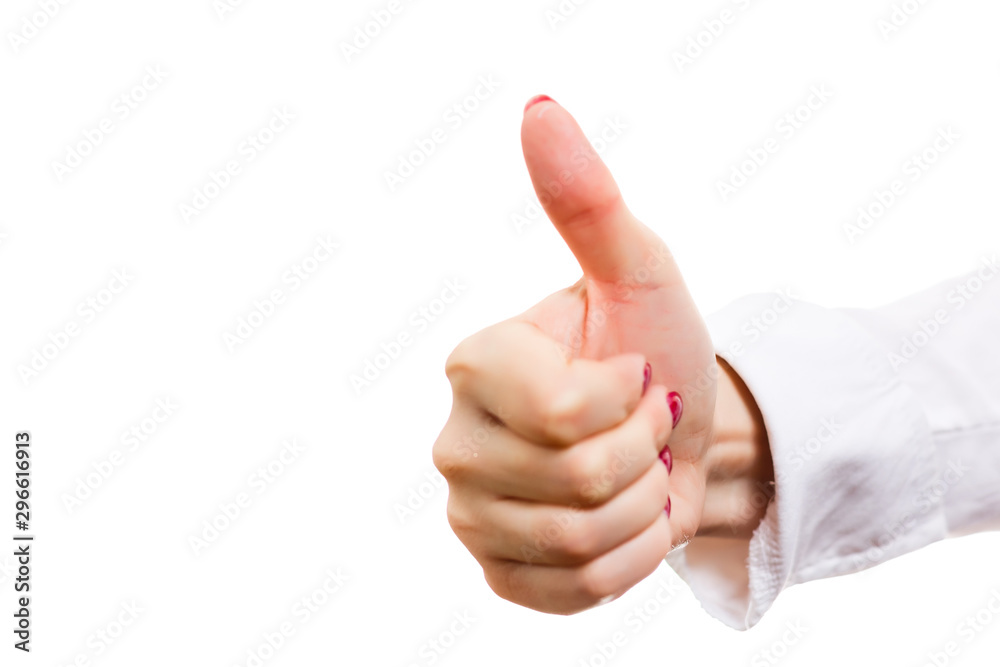 Woman hand with thumb up isolated on white background Woman hand with thumb up isolated on white background