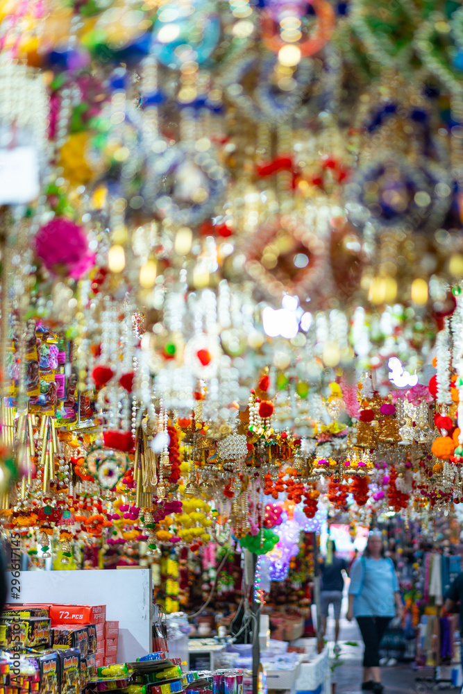 Souvenirs at market stalls in Little India, Singapore Souvenirs at market stalls in Little India, Singapore
