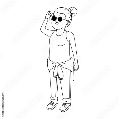 cool teen girl with sunglasses icon