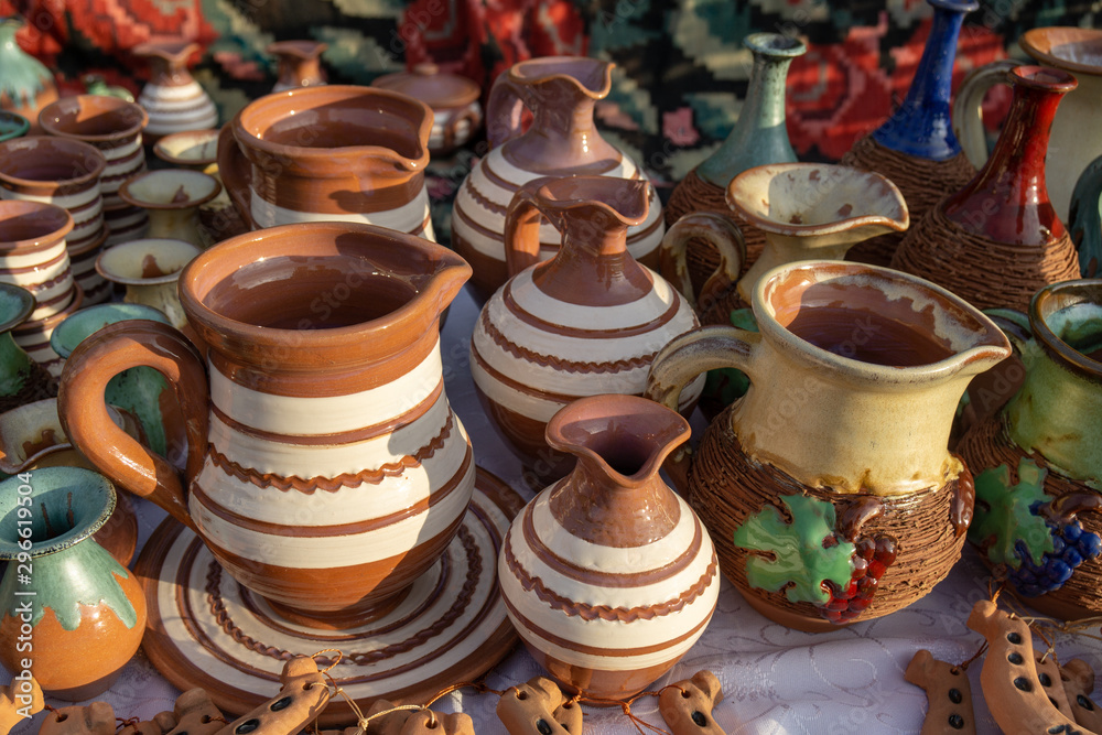 The fair of folk craftsmen of pottery. Handmade clay pots The fair of folk craftsmen of pottery. Handmade clay pots