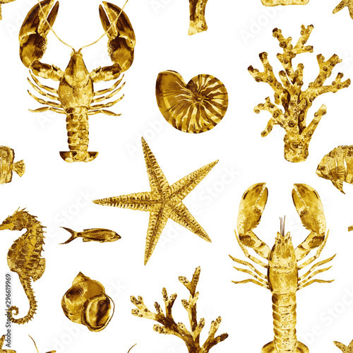 Watercolor sea life vector pattern