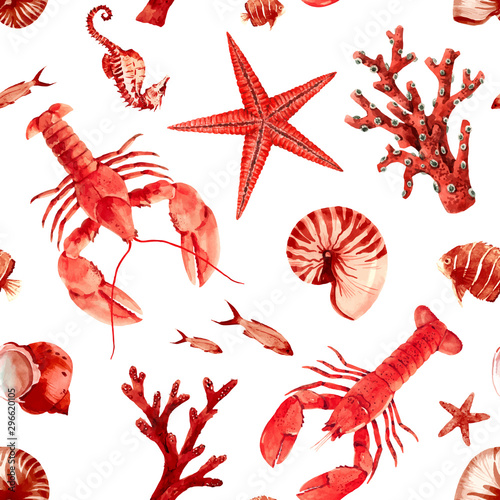 Watercolor sea life vector pattern
