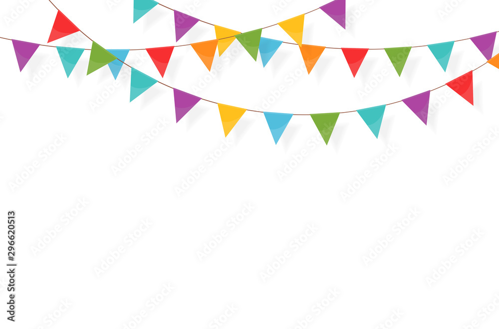 Carnival garland with flags. Festive multicolored buntings for holiday design