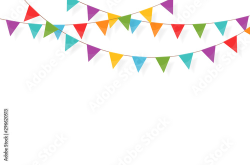 Carnival garland with flags. Festive multicolored buntings for holiday design photo