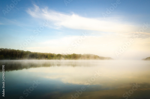 Misty morning on Uby lake  France