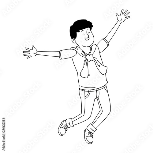 cartoon teenager boy jumping, flat design