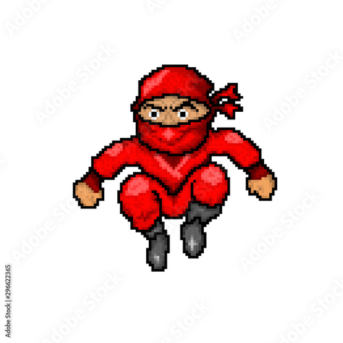 Print Pixel Art Ninjas Character . Cartoon Ninjas 8 Bit , Cartoon Ninjas Illustration , Red, Orange, Green, Ninjas Squad