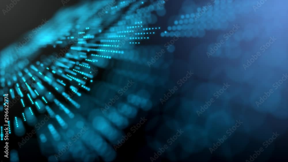 Blue futuristic stream Data Communication flying into digital technologic animation 3D rendering