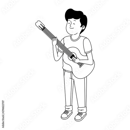 teen boy with guitar icon, flat design