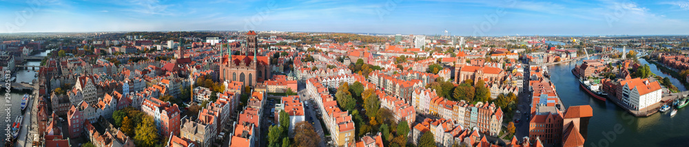 Aerial panorama of the old town in Gdansk, Poland