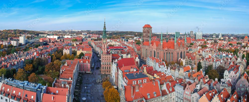 Obraz Lotnicza panorama starego miasta w Gdańsku, Polska