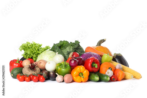 Composition with fresh vegetables isolated on white background