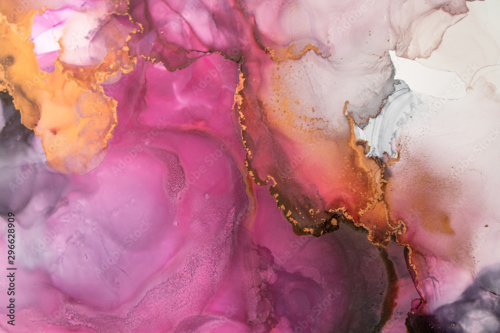 Part of original alcohol ink painting. Modern art. Abstract colorful background, wallpaper. Marble texture. Fluid Art for modern banners, ethereal graphic design. - obrazy, fototapety, plakaty 