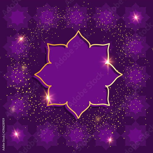 Violet islamic background for banners or posters with arabian or indian golden pattern