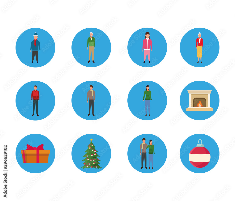 set of avatar people and christmas related icons