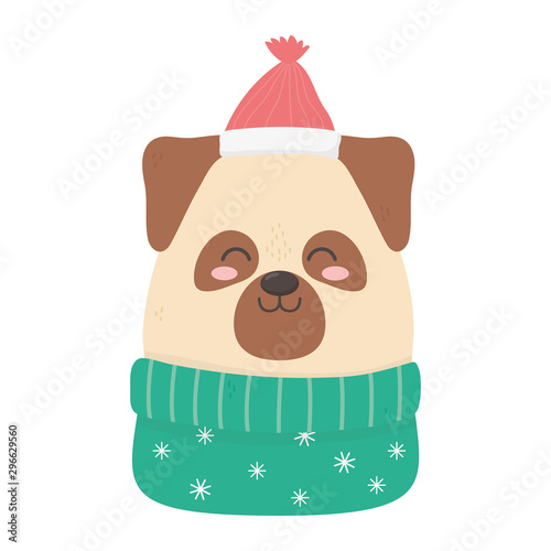 cute dog with hat and sweater celebration merry christmas