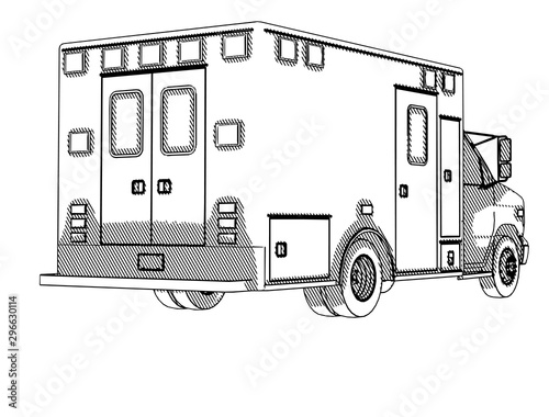 sketch ambulance car with hatching vector on a white background