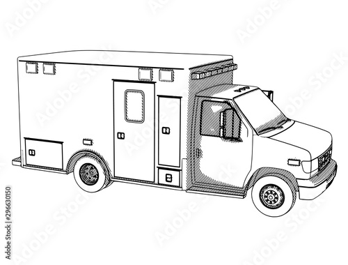 sketch ambulance car with hatching vector on a white background