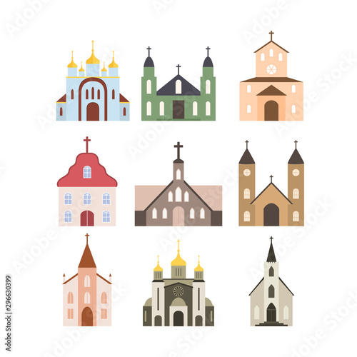 Canvas Print Set of 9 colored church icons for web design