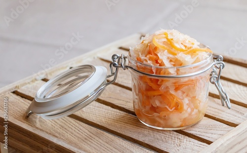 Photos Sauerkraut  with carrots in a glass jar