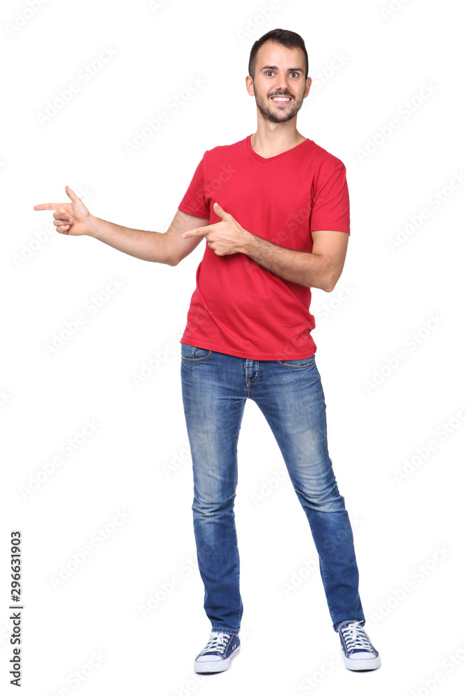 Portrait of young beard man showing by fingers isolated on white background Portrait of young beard man showing by fingers isolated on white background
