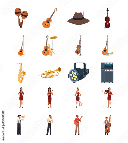 set of Jazz music instruments and people of the band