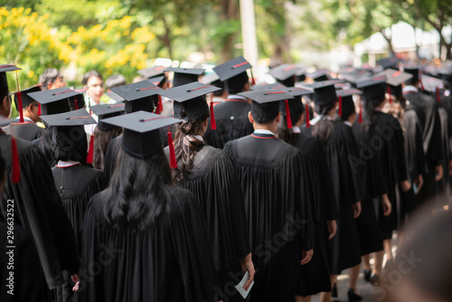 Row of university graduates