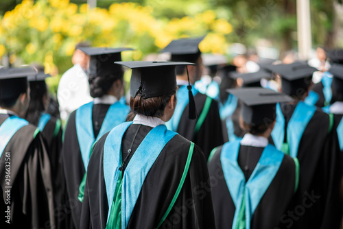 Row of university graduates