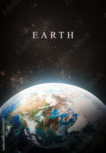 Planet Earth in deep dark space. Civilization. Blue marble. Vertical wallpaper. Elements of this image furnished by NASA