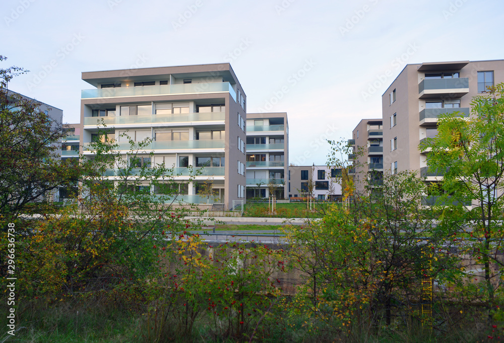 Landscape in autumn with new build family estates in Germany