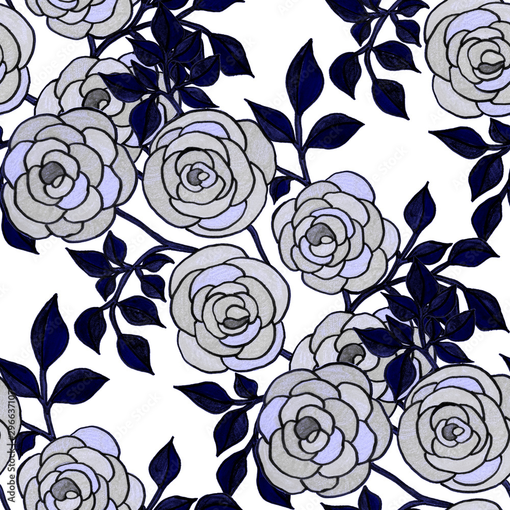 Creative seamless pattern with hand drawn roses. Fashion floral print. 