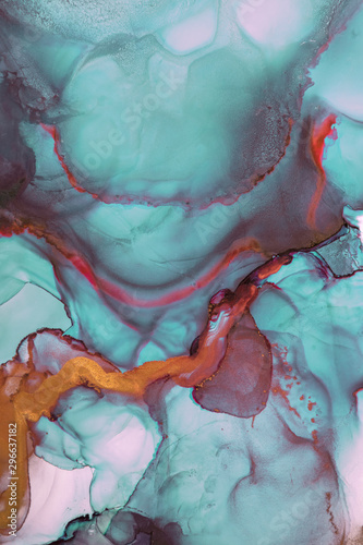 Part of original alcohol ink painting. Modern art. Abstract colorful background, wallpaper. Marble texture. Fluid Art for modern banners, ethereal graphic design. © Mari Dein
