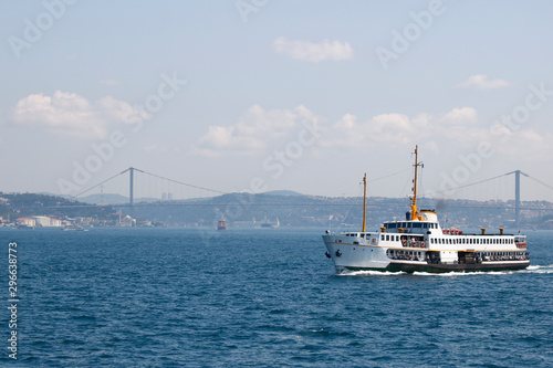 View of Istanbul's ferry and Bosphorus bridge in the background. © Caner