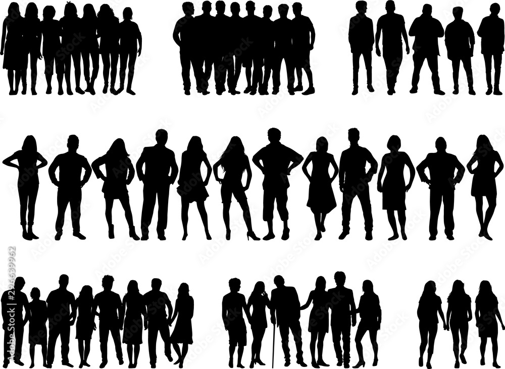 Group of people. Crowd of people silhouettes. - obrazy, fototapety, plakaty 