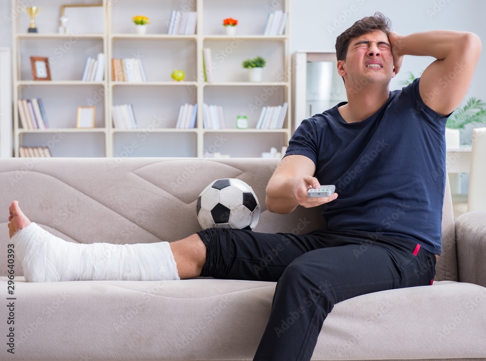 Man with broken leg recovering at home Man with broken leg recovering at home