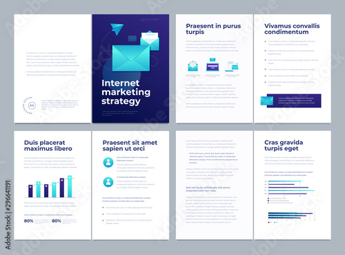 Brochure design. Simple modern presentation booklet. Set of sheet templates. Can be used for info banner or creative flyer. Vector illustration.