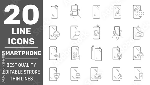 Smartphones icon set. Collection high quality outline technology pictograms in modern line style. Symbols for web design and mobile app on white background. Editable Stroke. EPS 10