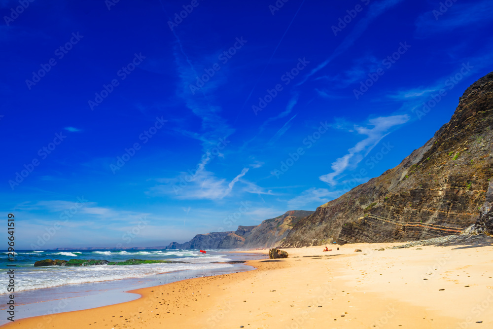 View on beautiful beach Praia do Castelejo at the Algarve coast in Portugal View on beautiful beach Praia do Castelejo at the Algarve coast in Portugal