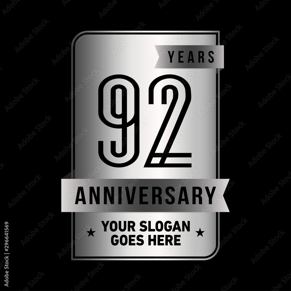 Obraz premium 92 years anniversary design template. Ninety-two years celebration logo. Vector and illustration.
