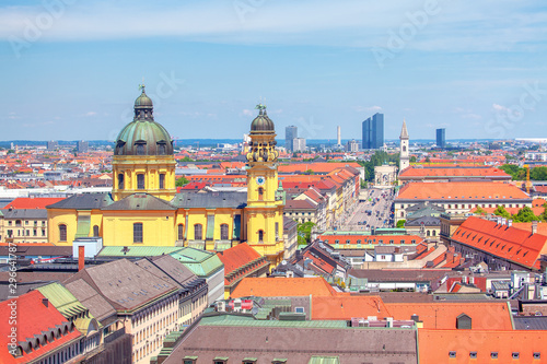 Munich city aerial panorama with Theatine Church