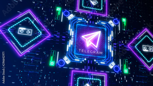 Telegram sign 3d illustration. Digital paper plane glow neon symbol