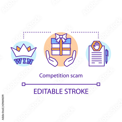 Competition scam icon. Unexpected prize idea thin line illustration. Lottery fraud. Sms and trivia fake competitions. Winner of contest. Vector isolated outline drawing. Editable stroke