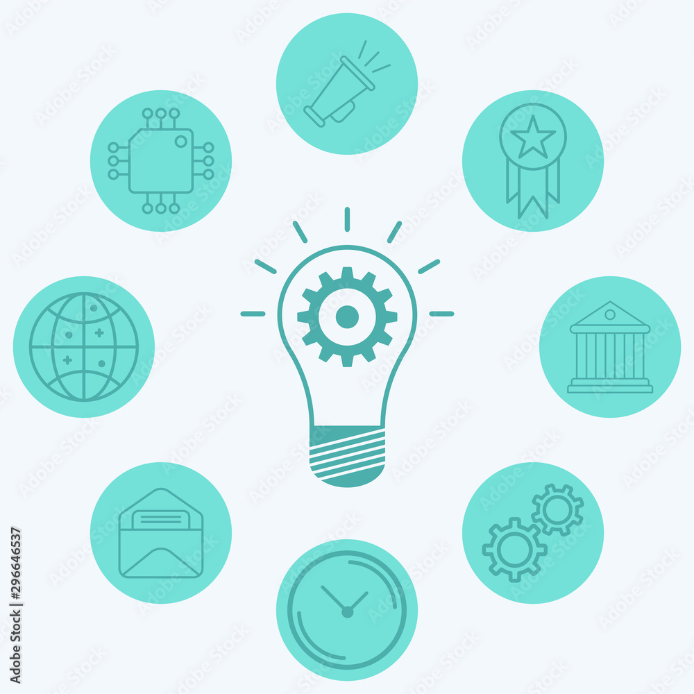 Light bulb and gear vector icon sign symbol Light bulb and gear vector icon sign symbol