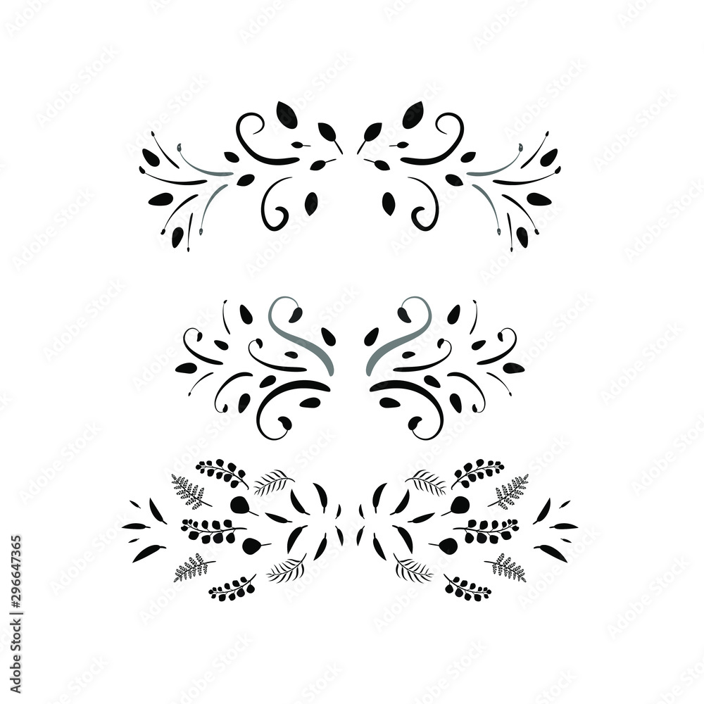 Wreath leaves  with Ornaments vector. Set Collection of Vintage Ornament Elements, Hand drawn vector dividers. Doodle design elements. Decorative swirls dividers. Vintage ornaments