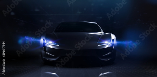 Futuristic sports car on dark technology backgorund (3D Illustration) photo