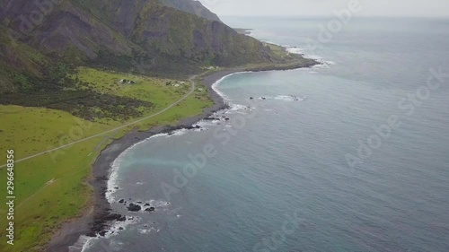 Flyover of the scenic Wairarapa coast on the foothills of the Aorangi Ranges photo