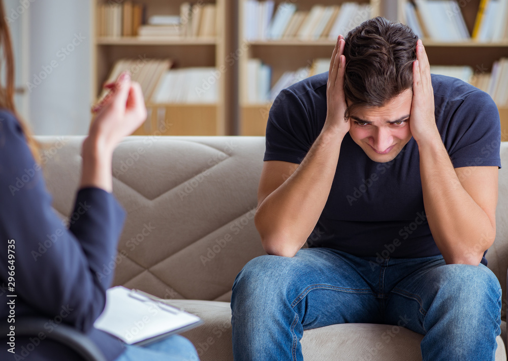 Patient visiting psychiatrist doctor for examination Patient visiting psychiatrist doctor for examination